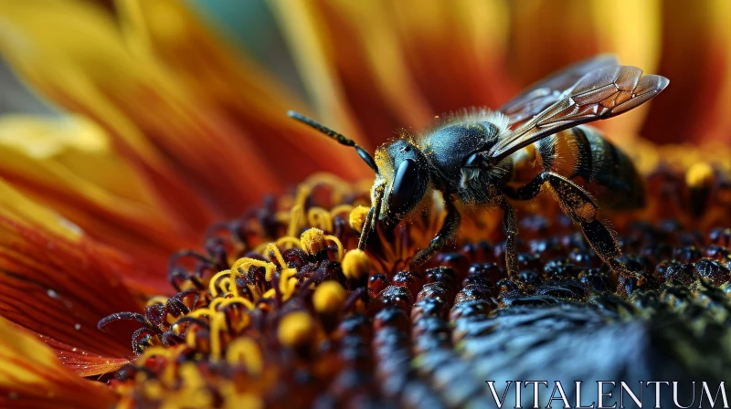 Bee on Sunflower - Close-up Nature Photography AI Image
