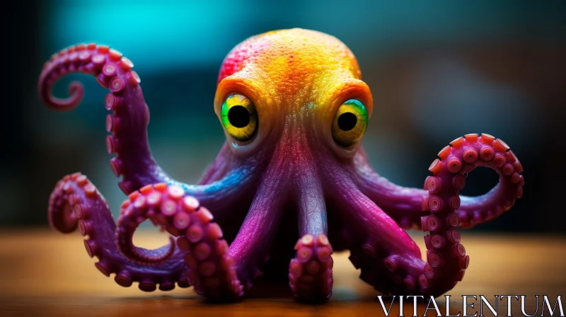 Cartoon Octopus 3D Rendering on Wooden Table AI Image