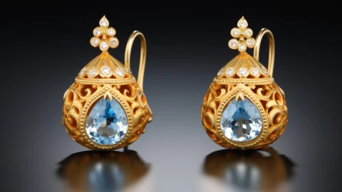 Exquisite Gold Teardrop Earrings with Blue Gemstones