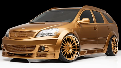 Gold Rimmed SUV: A Precise and Detailed Artwork in Bronzepunk Style