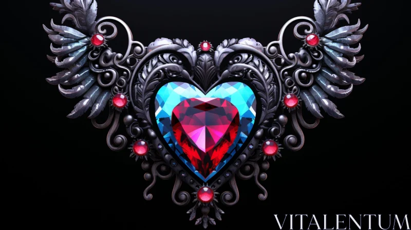 AI ART Heart-Shaped Pendant with Metalwork and Gemstones