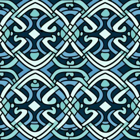 Intricate Celtic Knots Pattern | Blue Green White on Black