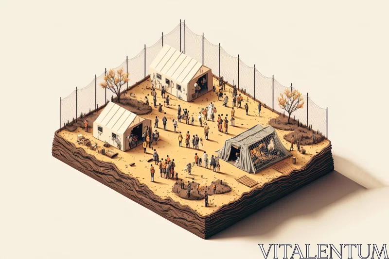 Isometric Rendering of People and Animals in a Desert | Imaginative Prison Scenes AI Image