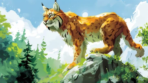 Majestic Lynx in Forest - Digital Painting