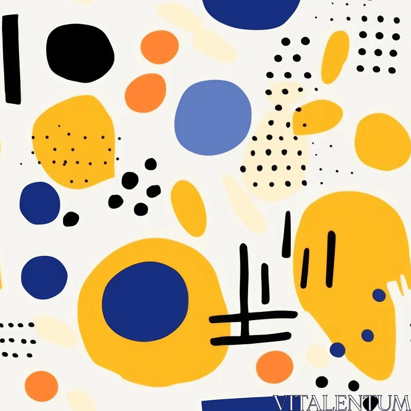 Modern Abstract Shapes Pattern in Blue, Yellow, and Orange AI Image