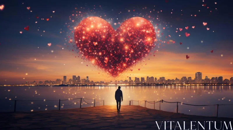 Romantic Heart Art at Sunset AI Image