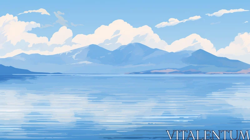 Tranquil Mountain Lake Digital Painting AI Image