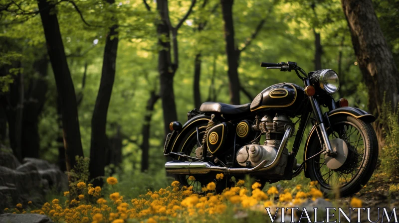 Vintage Motorcycle in Enchanting Forest | Indian Pop Culture AI Image