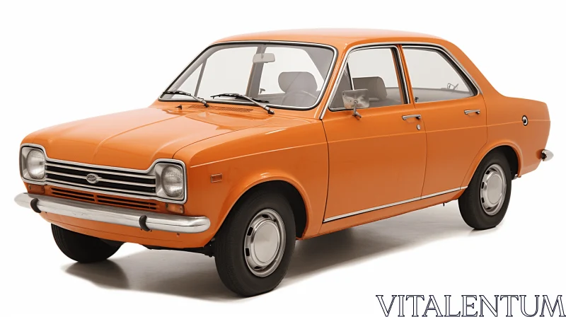 Vintage Orange Car on White Background | Panoramic Scale | Sparklecore AI Image
