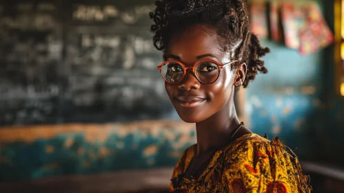 Young African Woman in Classroom - Captivating Close-Up Photo