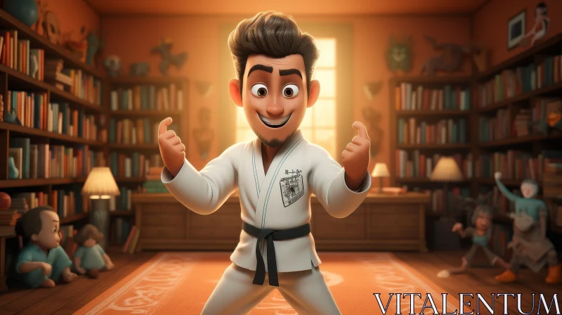 Young Man in Karate Gi in Library AI Image
