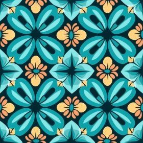 Blue and Orange Floral Pattern on Dark Blue Background