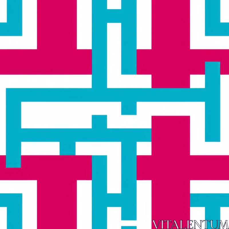AI ART Blue and White Geometric Pattern on Pink Background
