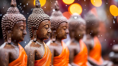 Bronze Buddha Statues in Meditation - Buddhist Temple Art