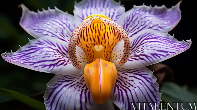 Exquisite Purple and White Orchid Flower Close-Up AI Image
