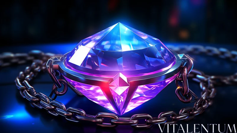 Glowing Diamond on Metal Chain - Abstract 3D Rendering AI Image