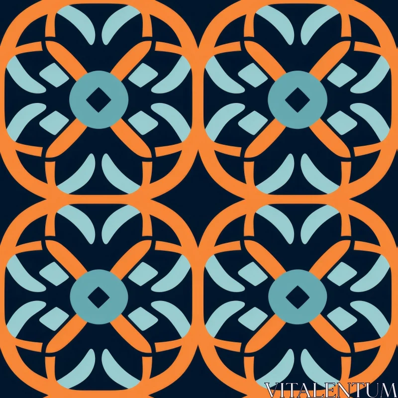 Intricate Interlocking Quatrefoils Pattern - Orange and Blue on Dark Blue AI Image