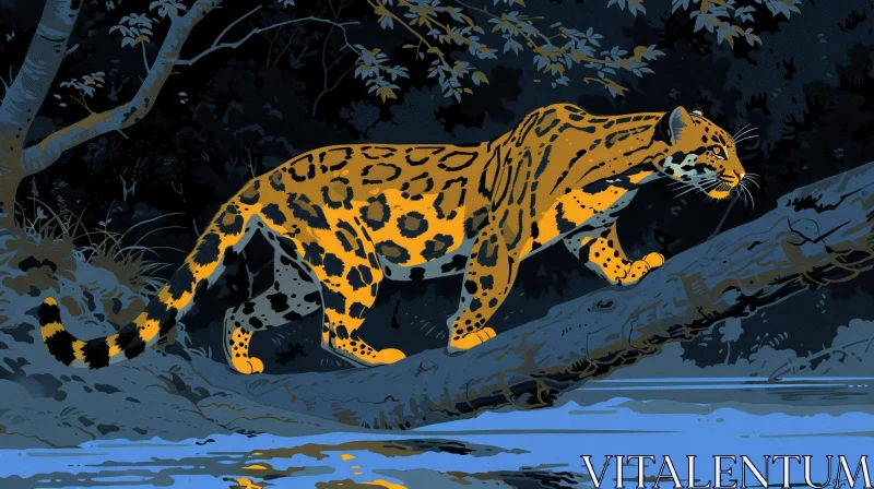Majestic Jaguar Digital Painting Over River AI Image