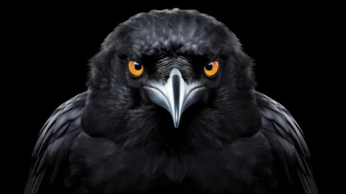 Raven Close-Up: Piercing Yellow Eyes and Shiny Feathers