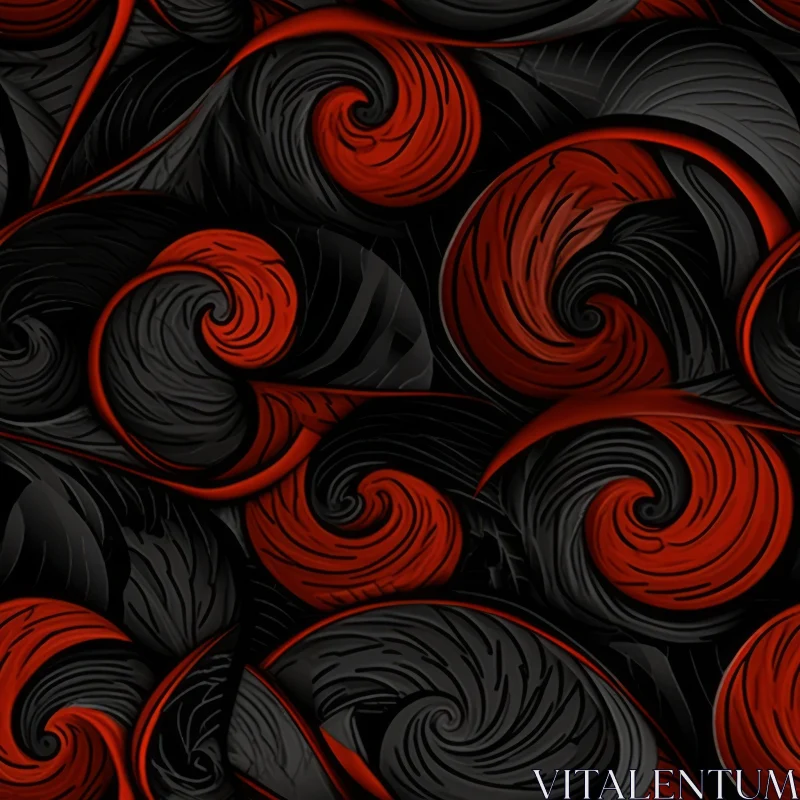 Red and Black Swirls Seamless Pattern - 3D Gradient Background AI Image