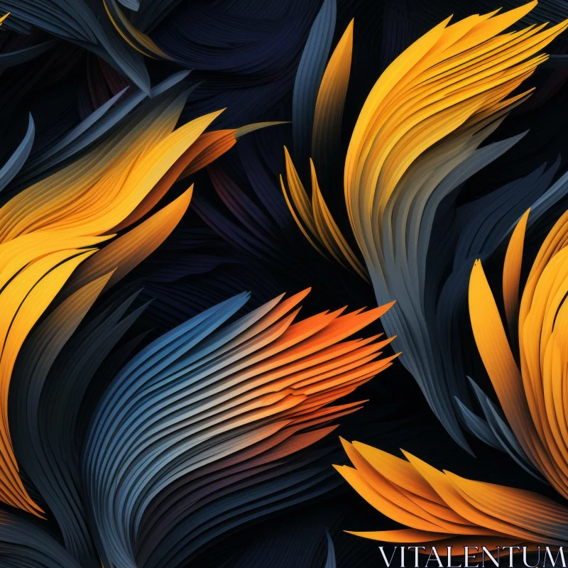 AI ART Abstract Feather Pattern - Dark Blue to Light Orange Gradient