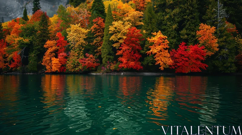 Autumn Lake Serenity: Colorful Foliage Reflection AI Image