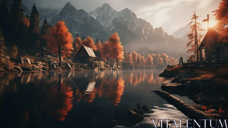 Autumn Mountain Lake Serenity AI Image