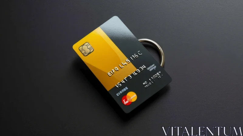 Black and Yellow Credit Card with Metal Ring - Secure Transactions AI Image