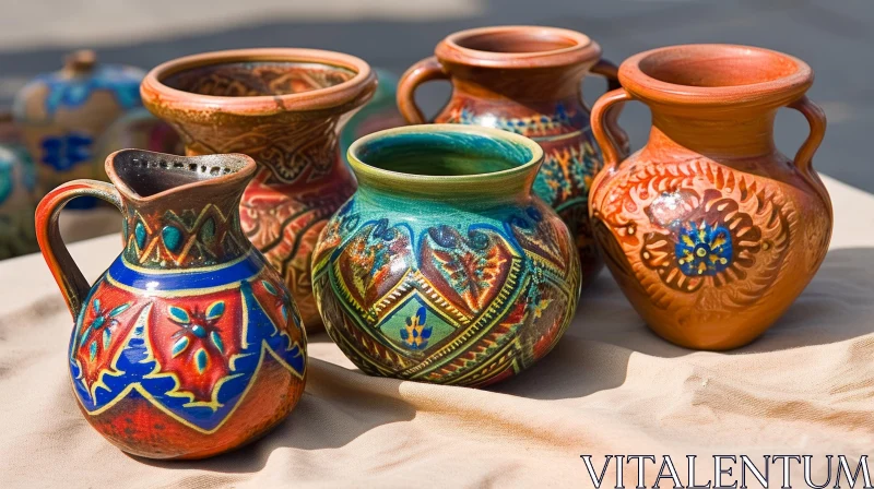 Captivating Still Life of Ceramic Pots with Intricate Patterns AI Image