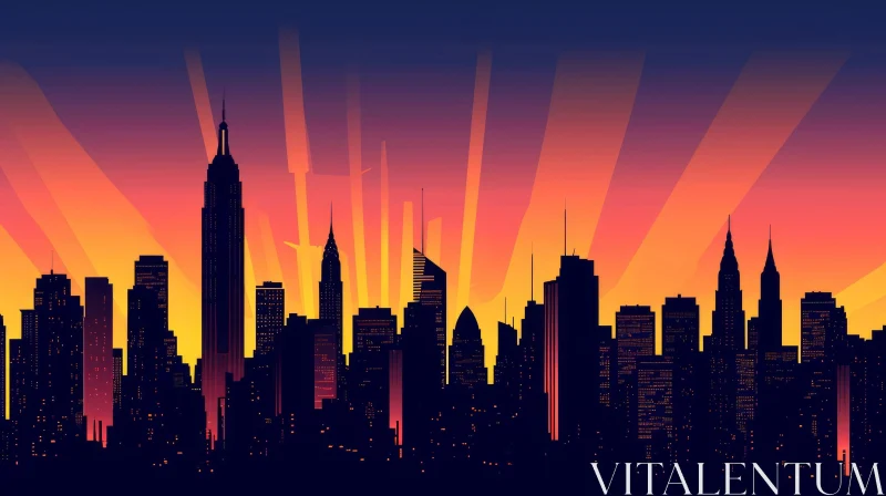 Cityscape Vector Illustration at Sunset AI Image