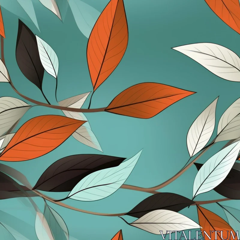 Colorful Leaves Seamless Pattern on Blue Background AI Image