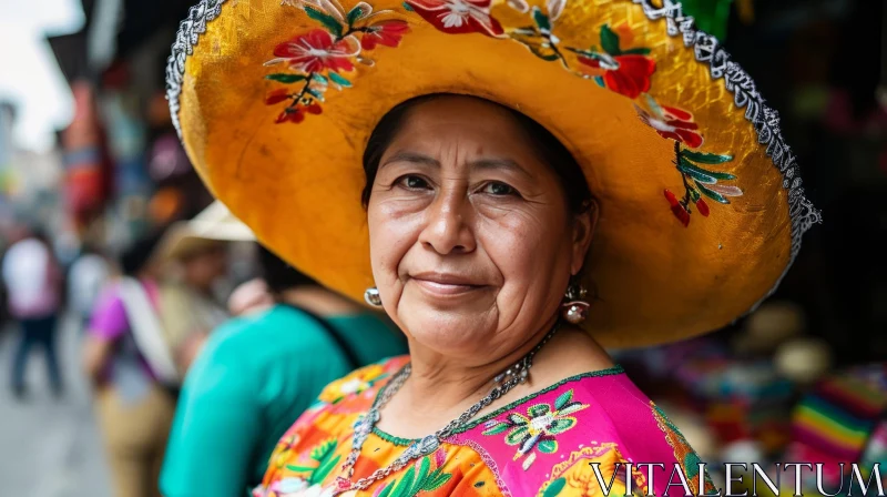 Colorful Sombrero: Smiling Elderly Mexican Woman AI Image