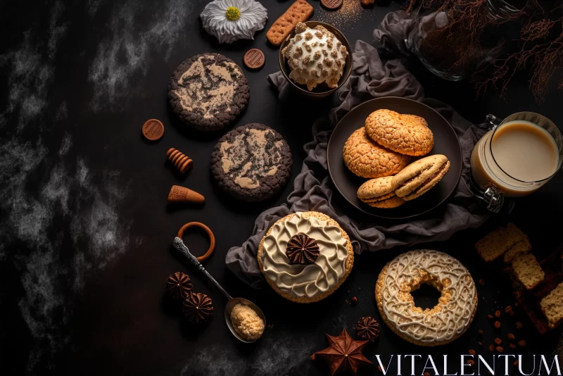 Delicious Pastries and Coffee on a Dark Background - Artistic Food Photography AI Image