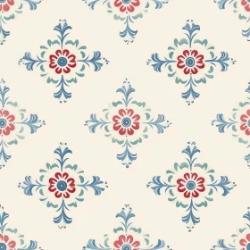 Hand-Painted Floral Pattern - Red, Blue, White