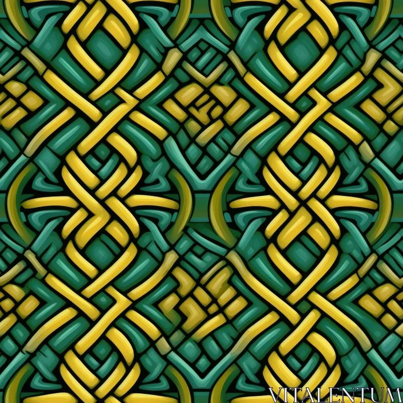 Intricate Celtic Knots Pattern in Green and Yellow AI Image