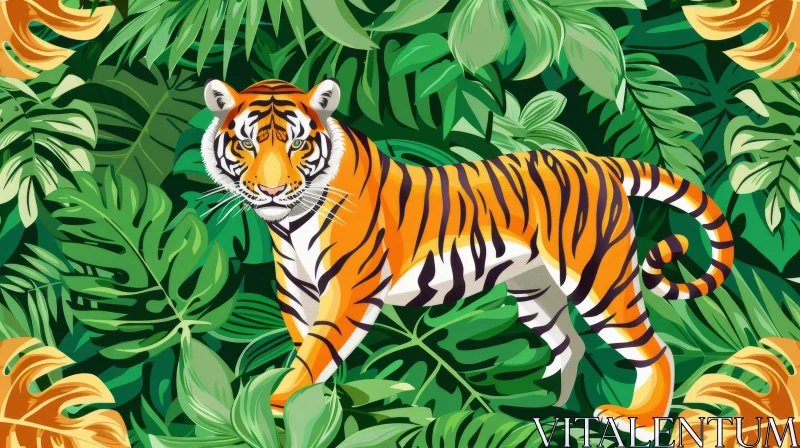 AI ART Majestic Tiger in Lush Jungle - Digital Painting