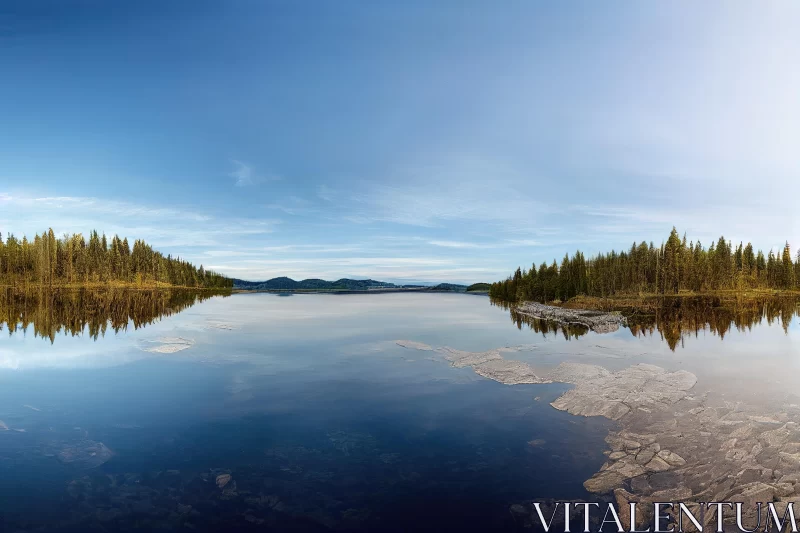 Panoramic Lake View with Trees and Island | Norwegian Nature AI Image