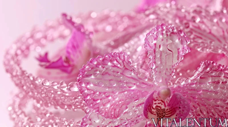 AI ART Pink Orchid Flower Close-Up with Water Droplets