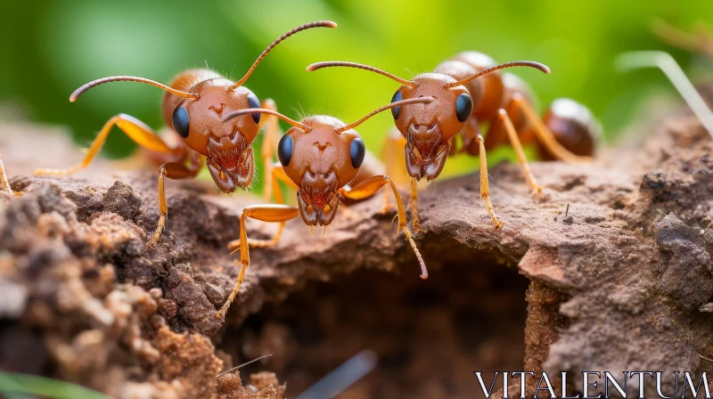 AI ART Red Ants on Wood - Nature's Tiny Wonders
