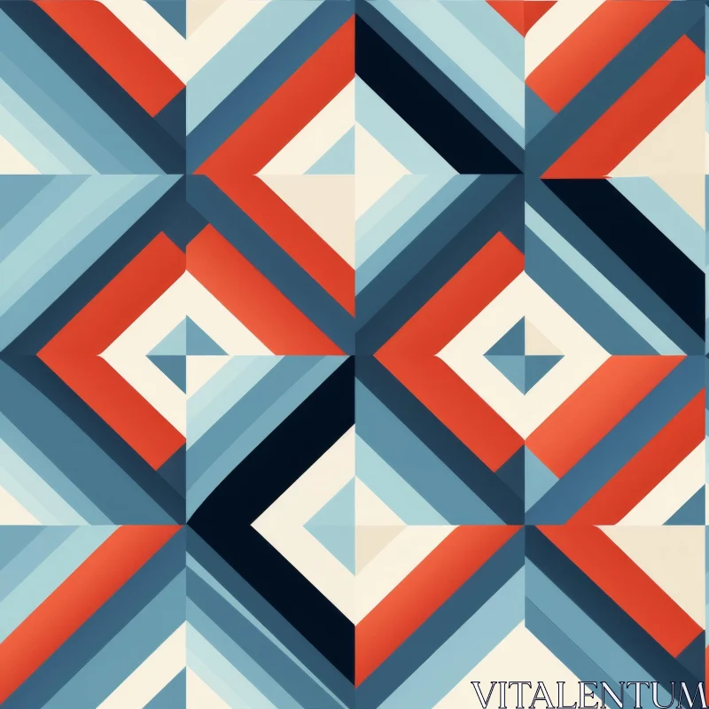 Retro Geometric Pattern - Red Diamonds and Blue Squares AI Image