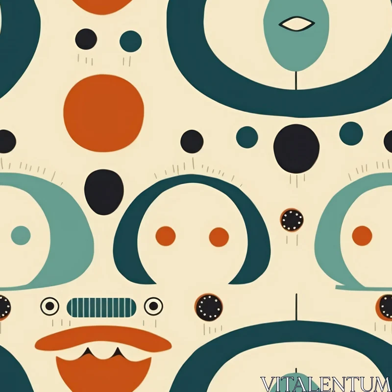 Abstract Geometric Vector Pattern with Playful Faces AI Image