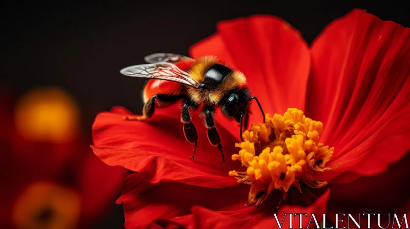 AI ART Bee on Red Flower - Nature Close-Up Photography