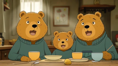 Charming Bear Family Breakfast Scene