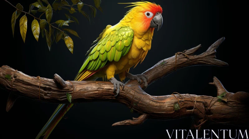 AI ART Colorful Parrot on Tree Branch - 3D Rendering
