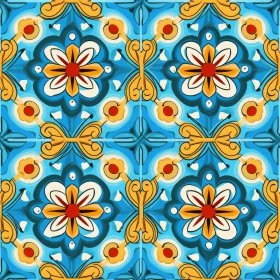 Colorful Tile Pattern with Floral Designs