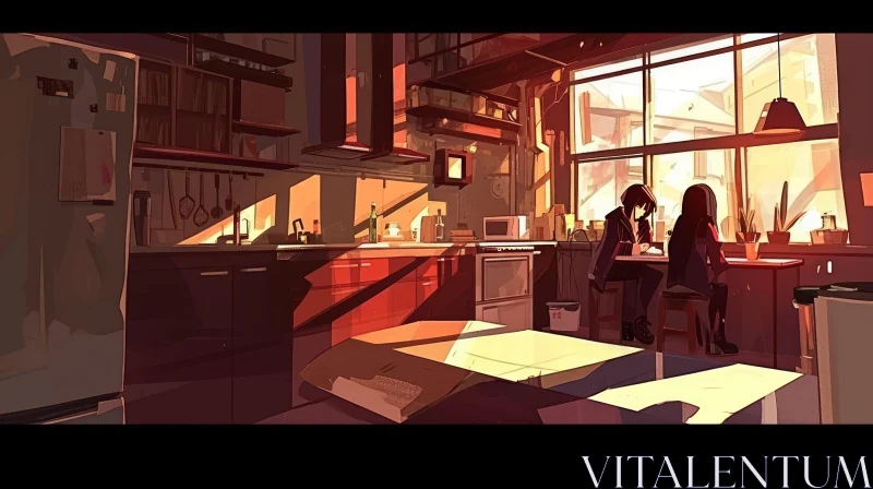 AI ART Cozy Anime-Style Kitchen Illustration with Natural Light