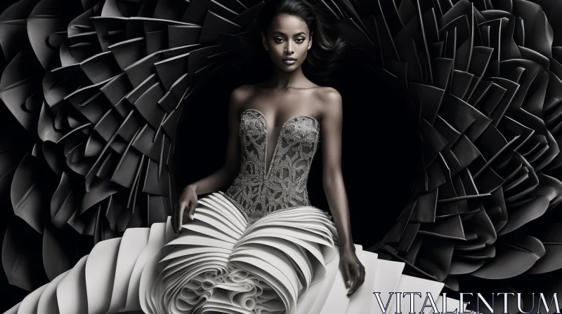 Elegant African-American Woman in Silver Sequin Dress AI Image