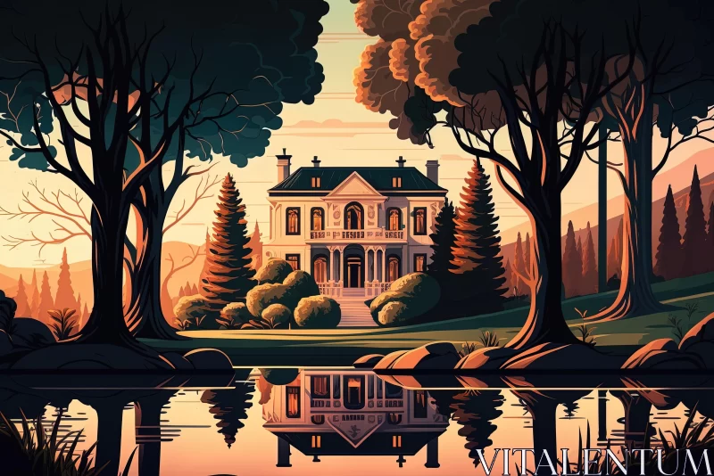 Enchanting House in the Woods | Classical Landscapes | Vintage Poster Design AI Image