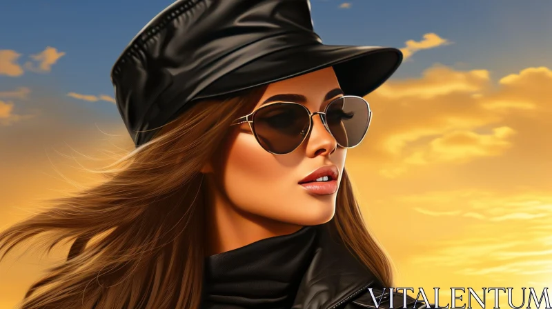 Fashionable Woman in Sunset Portrait AI Image