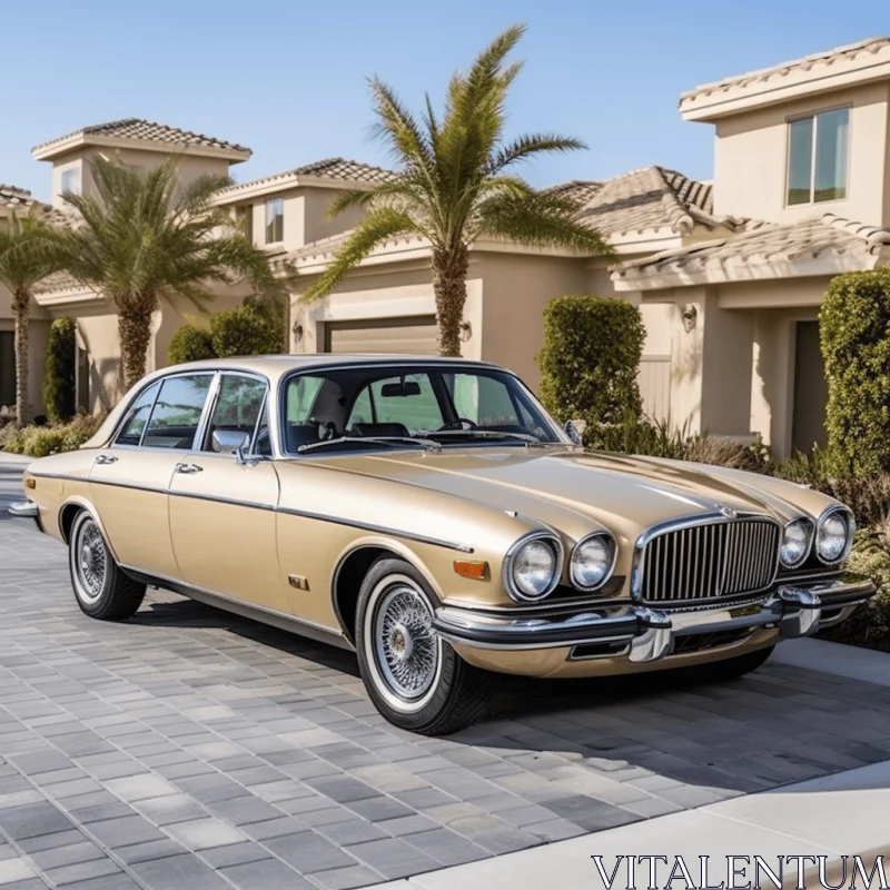 Golden Jaguar Eaton Parked Outside the Palm House | Vintage Style AI Image